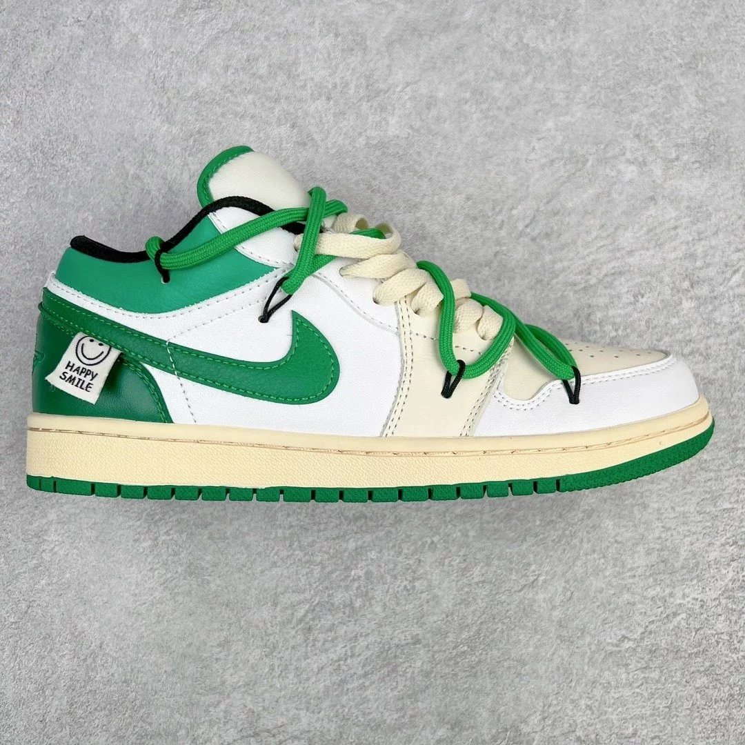 Nike Sneakers Air Jordan 1 Low Deconstruction Custom — white green green strap