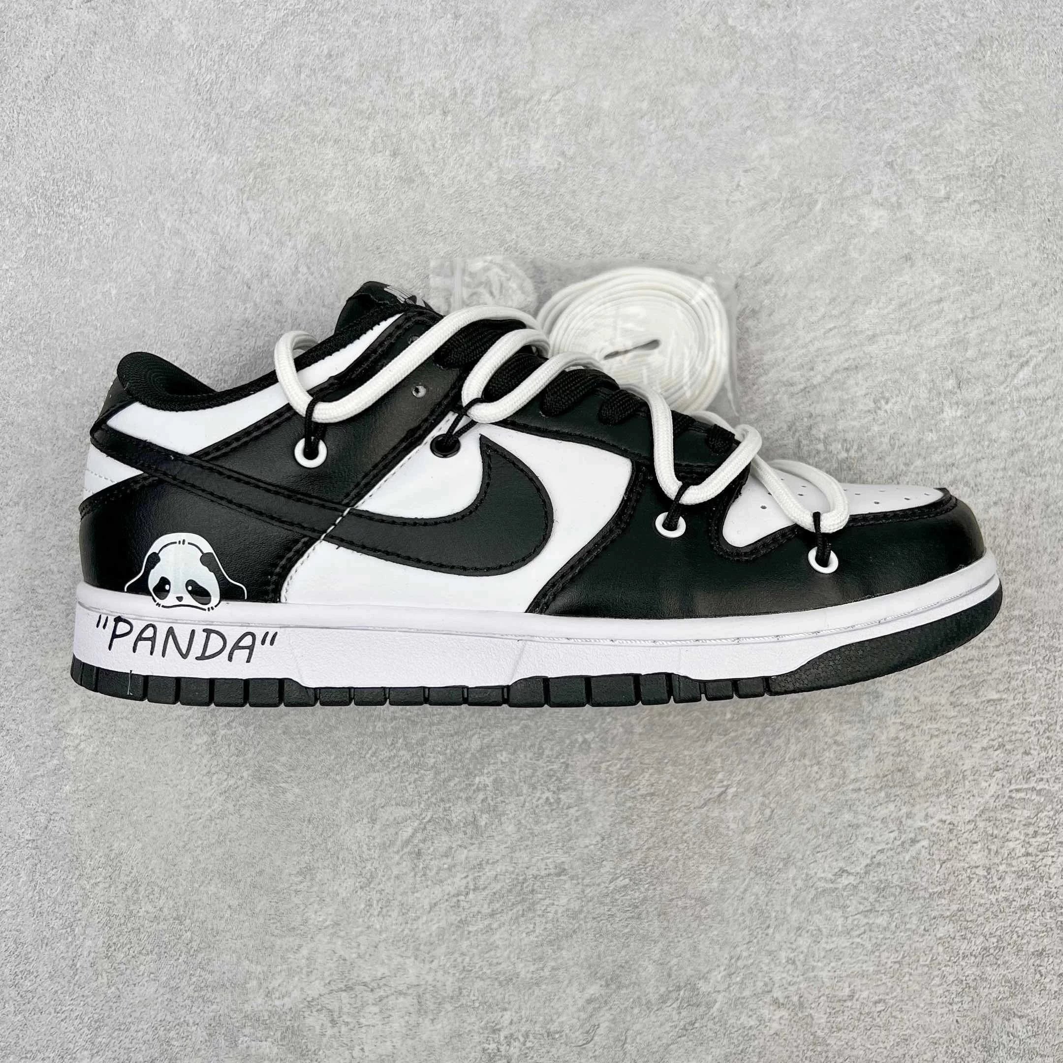 Nike Sneakers Dunk Low Retro Deconstructed Lace Design — Black and white panda