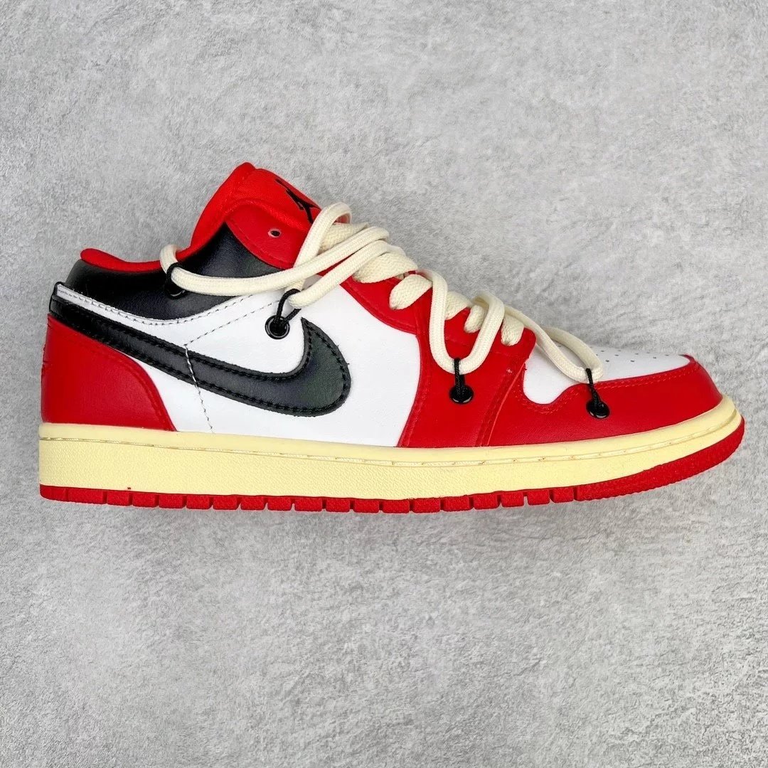 Nike Sneakers Air Jordan 1 Low Deconstruction Custom — Black and white red beige strap 1