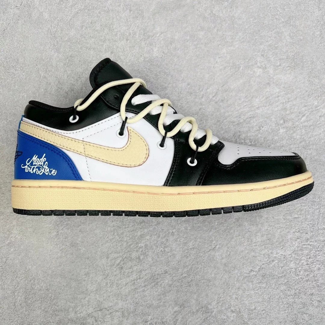 Nike Sneakers Air Jordan 1 Low Deconstruction Custom — Black, white, and blue