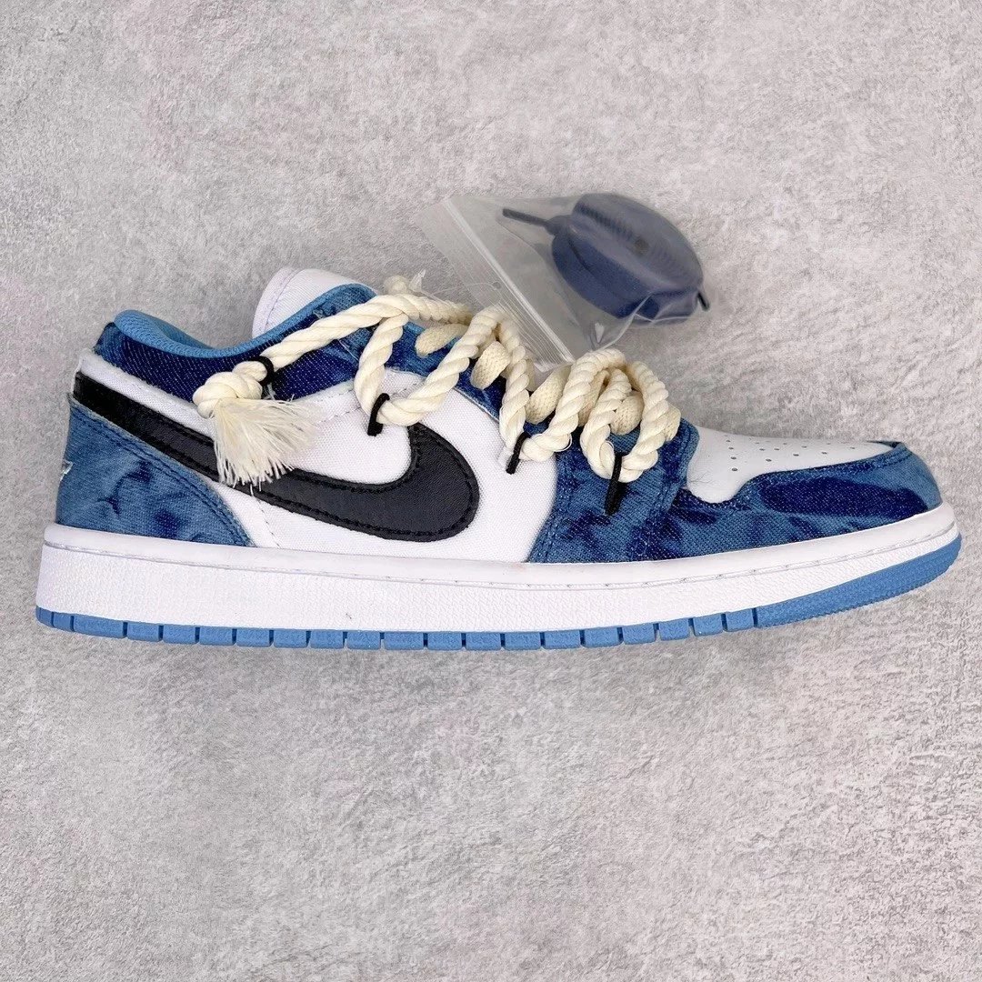 Nike Sneakers Air Jordan 1 Low Deconstruction Custom — Denim blue
