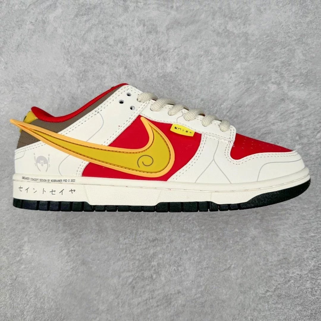 Nike Sneakers SB Dunk Low Saint Seiya-inspired graphic design — White, red, and yellow