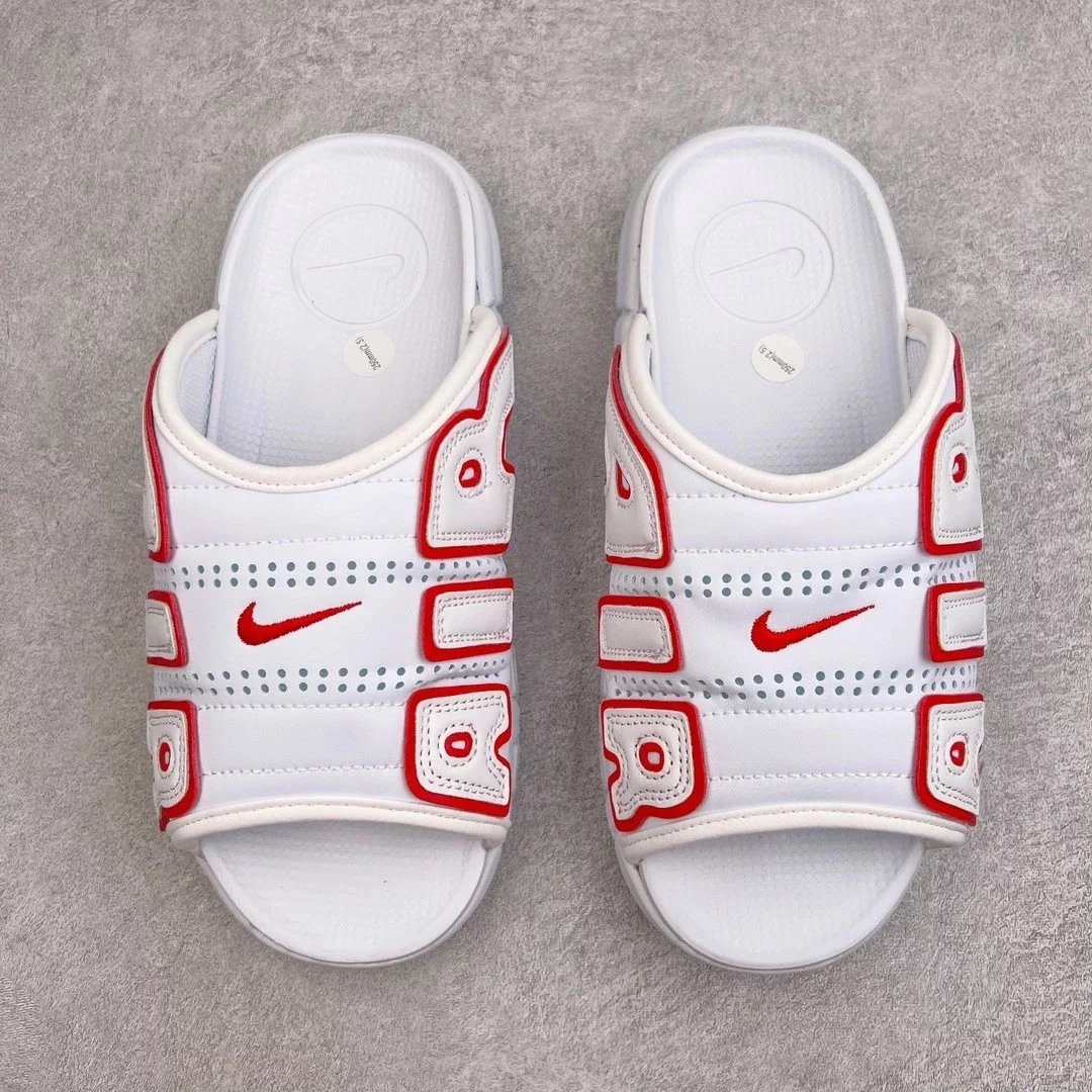 Nike Sandals Air More Uptempo Slide — White and red