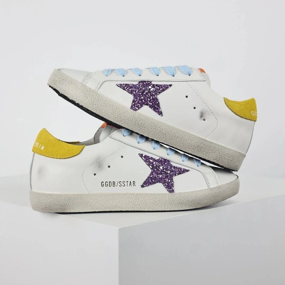 Golden Goose Sneakers Distressed star-appliqué low-top — White Blue Star Yellow Tail