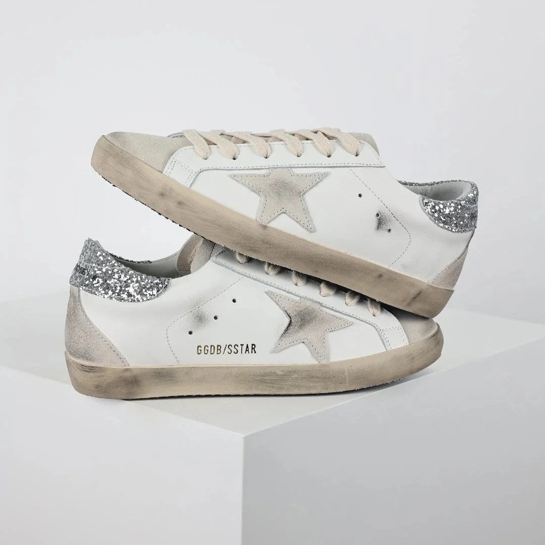 Golden Goose Sneakers Distressed star-appliqué low-top — White Star Brick Tail