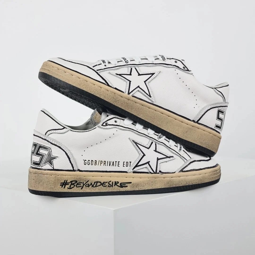 Golden Goose Sneakers Distressed star-appliqué low-top — White Star