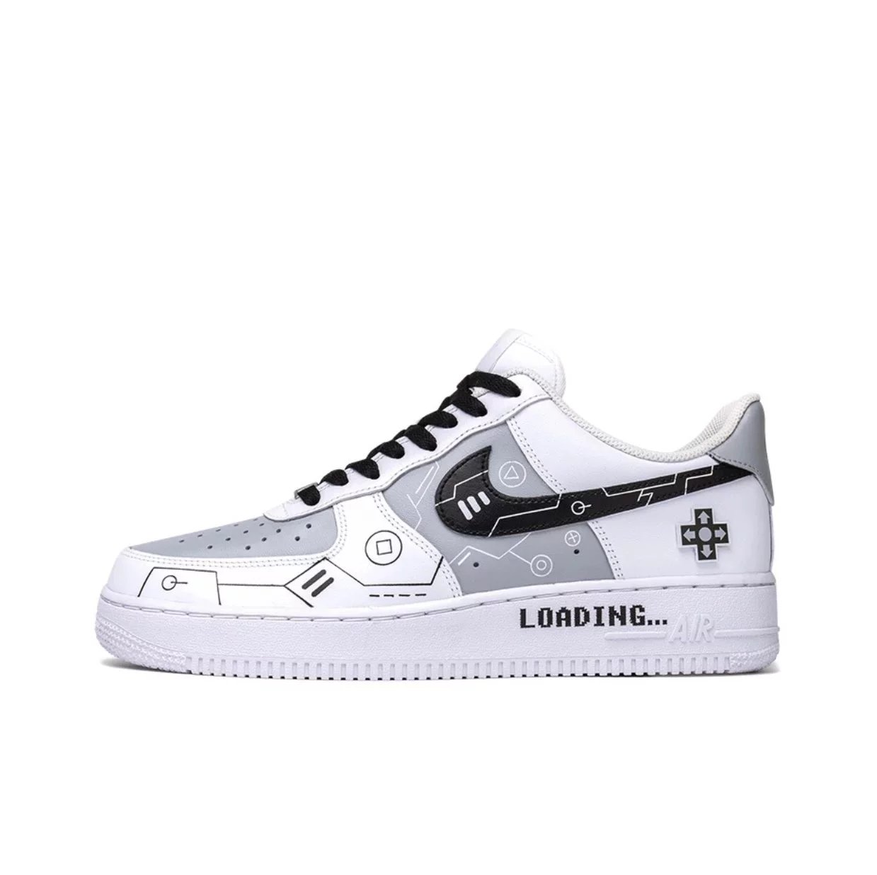 Nike Sneakers Air Force 1 low-top with graphic Swoosh designs — Black, white, and gray