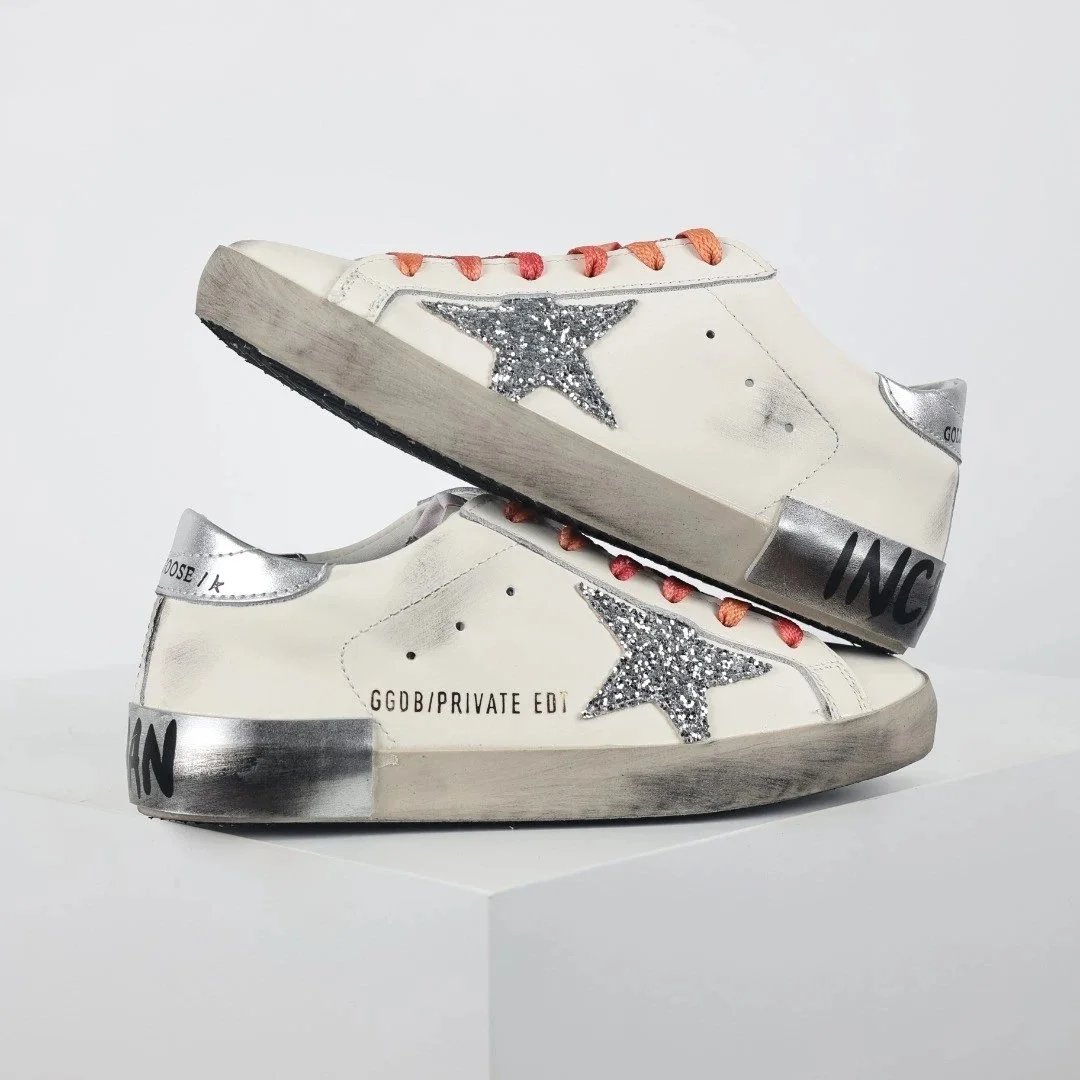Golden Goose Sneakers Distressed star-appliqué low-top — White Diamond Star Silver Tail