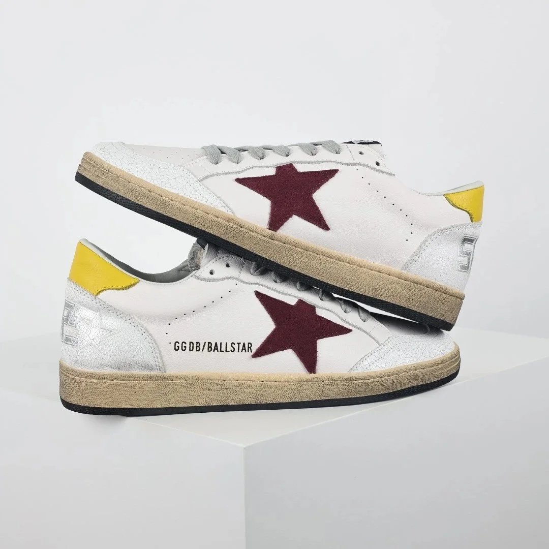 Golden Goose Sneakers Distressed star-appliqué low-top — White Brown Star Yellow Tail