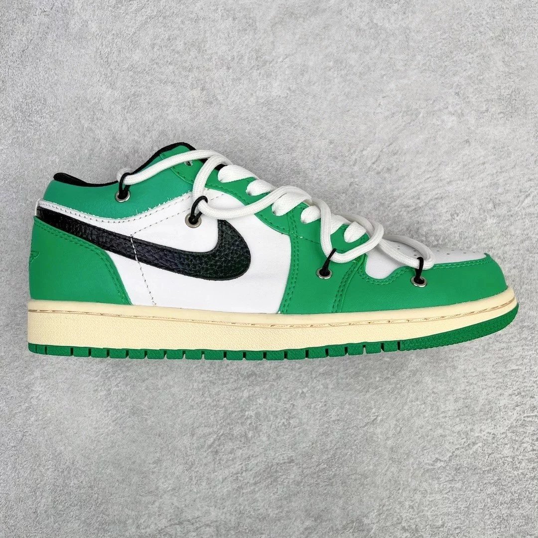 Nike Sneakers Air Jordan 1 Low Deconstruction Custom — white green white strap