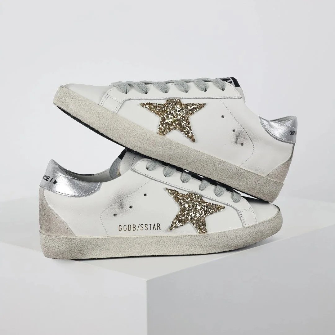 Golden Goose Sneakers Distressed star-appliqué low-top — White Star Diamond Silver Tail