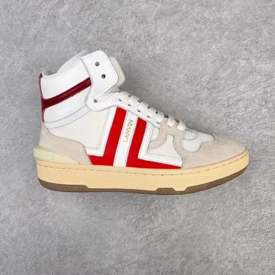 Lanvin Sneakers High-top lace-up with contrast side panels — White and red high-top