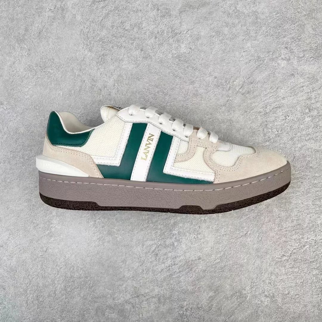Lanvin Sneakers High-top lace-up with contrast side panels — White and green low-top