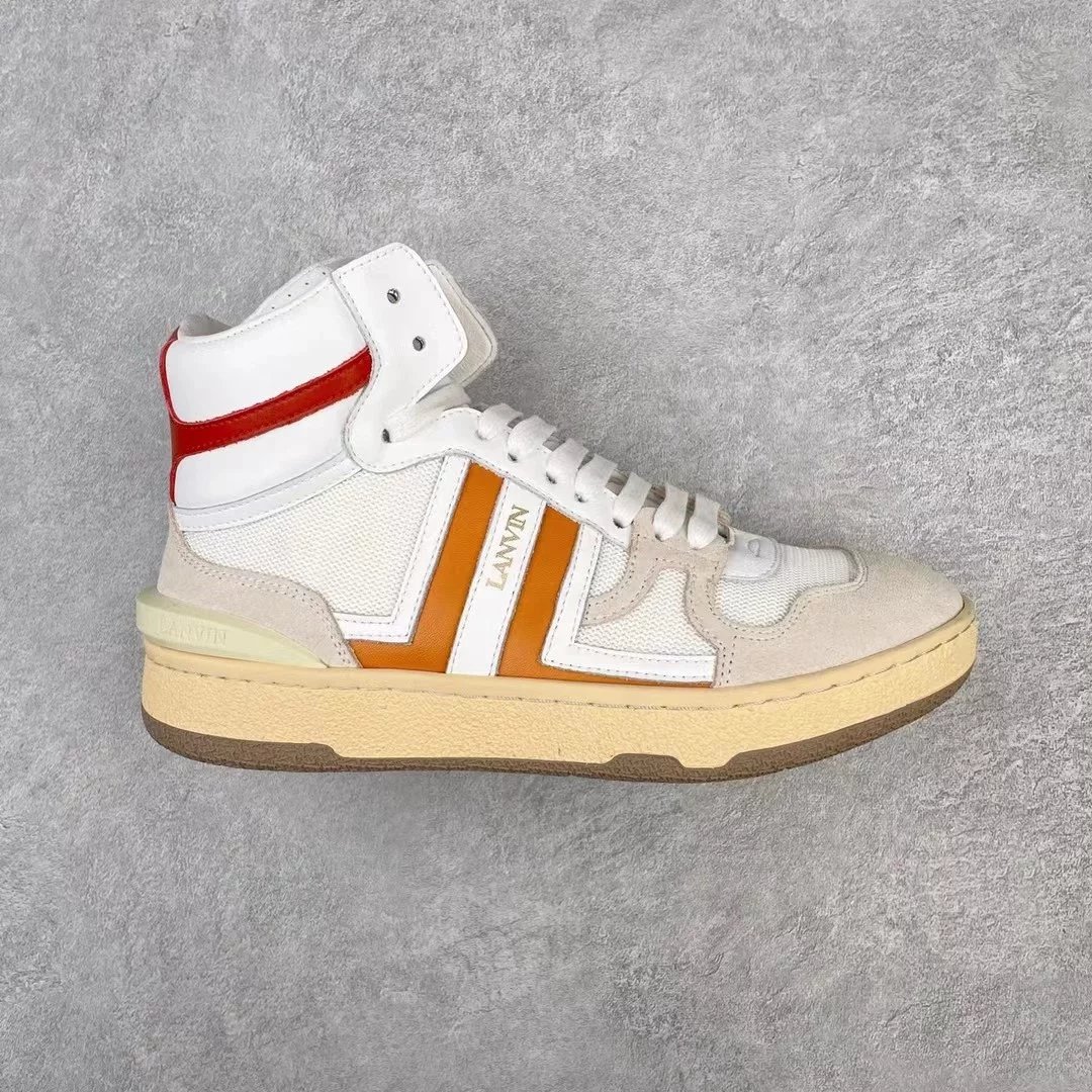 Lanvin Sneakers High-top lace-up with contrast side panels — white orange high-top