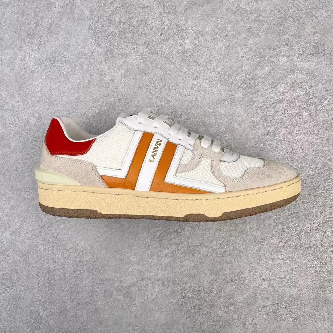 Lanvin Sneakers High-top lace-up with contrast side panels — White and orange low-top