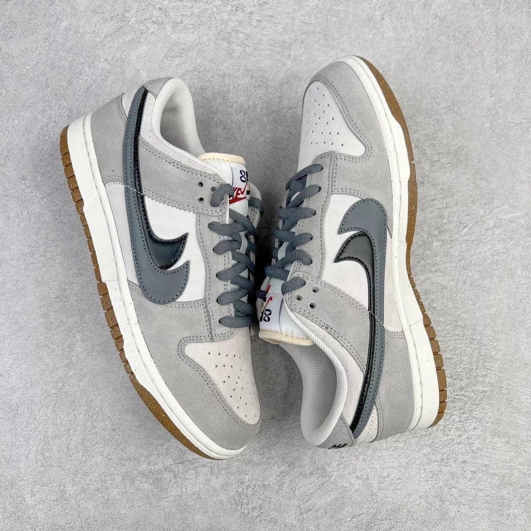 Nike Sneakers Dunk Low SE 85 Double Hook Deconstruction — Gray, white, and black