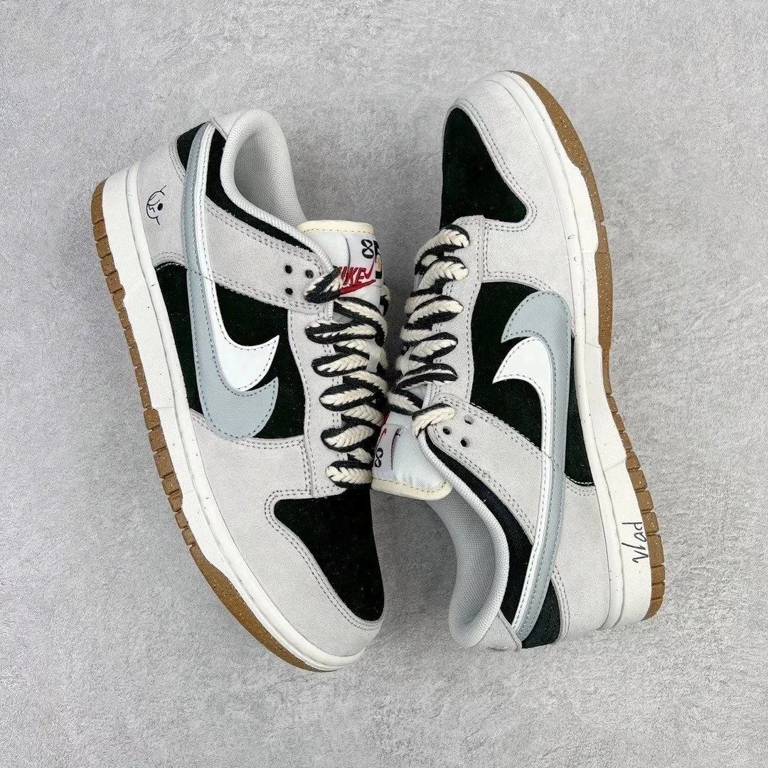 Nike Sneakers Dunk Low SE 85 Double Hook Deconstruction — Gray, black, and white