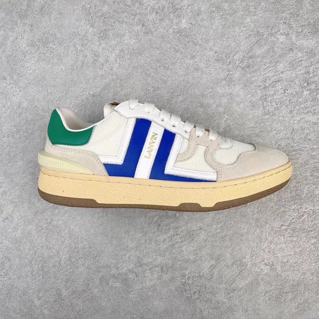 Lanvin Sneakers High-top lace-up with contrast side panels — White and blue low-top