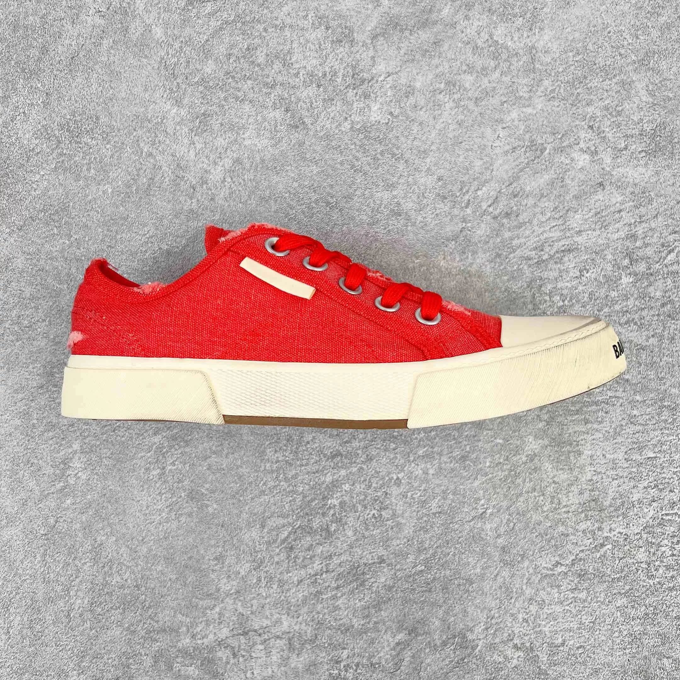 Unbranded Sneakers Distressed Denim Lace-Up — red low side