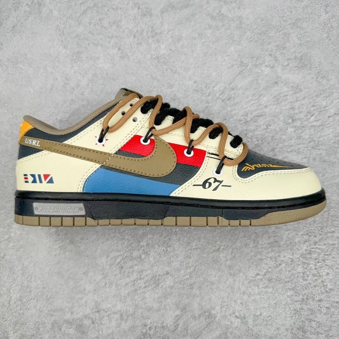 Nike Sneakers Dunk Low custom deconstructed — middle ancient nova red blue brown