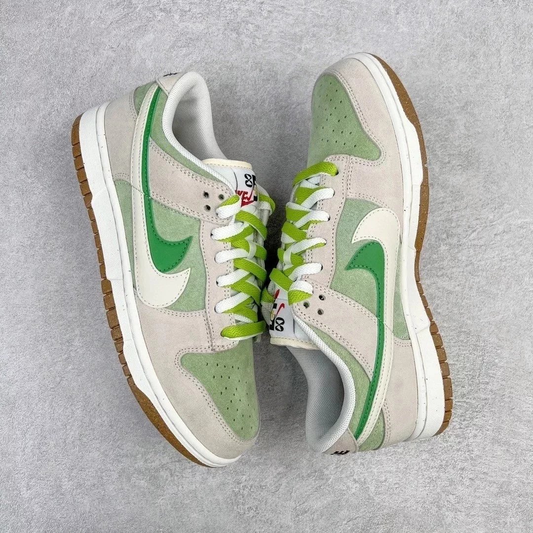 Nike Sneakers Dunk Low SE 85 Double Hook Deconstruction — Gray, white, and green