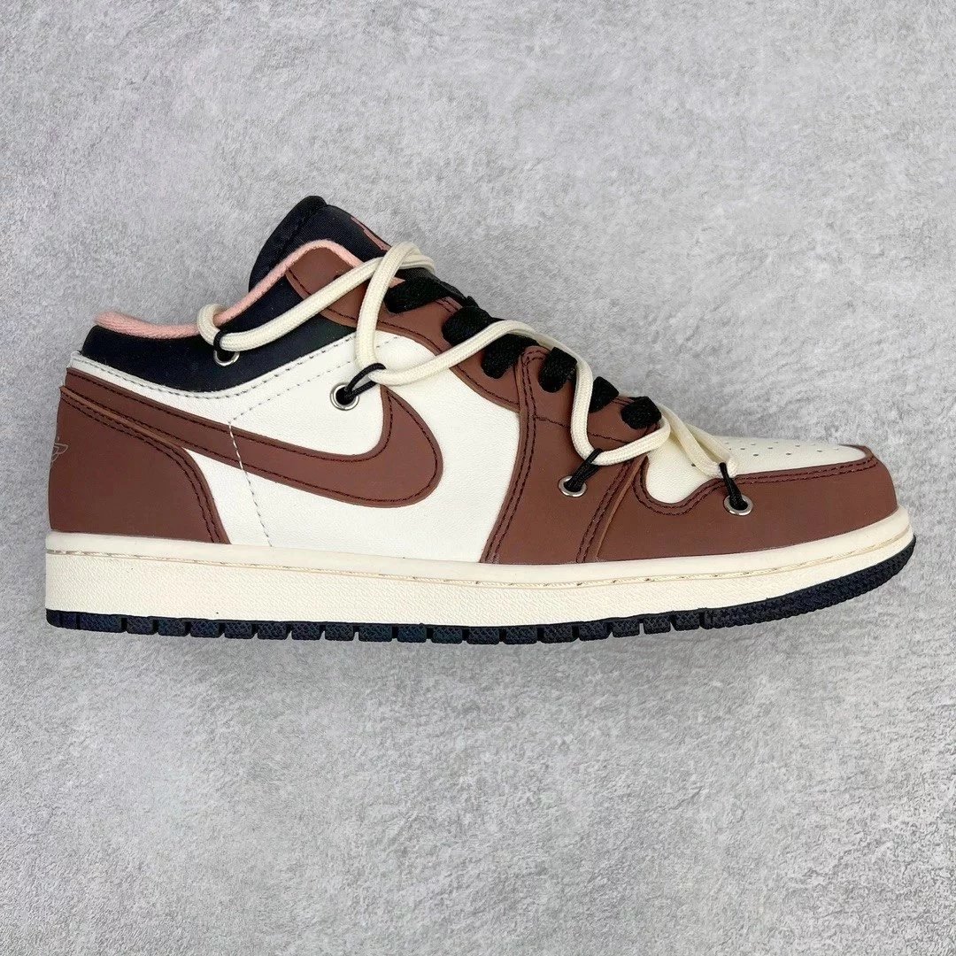 Nike Sneakers Air Jordan 1 Low Deconstruction Custom — rice brown white strap