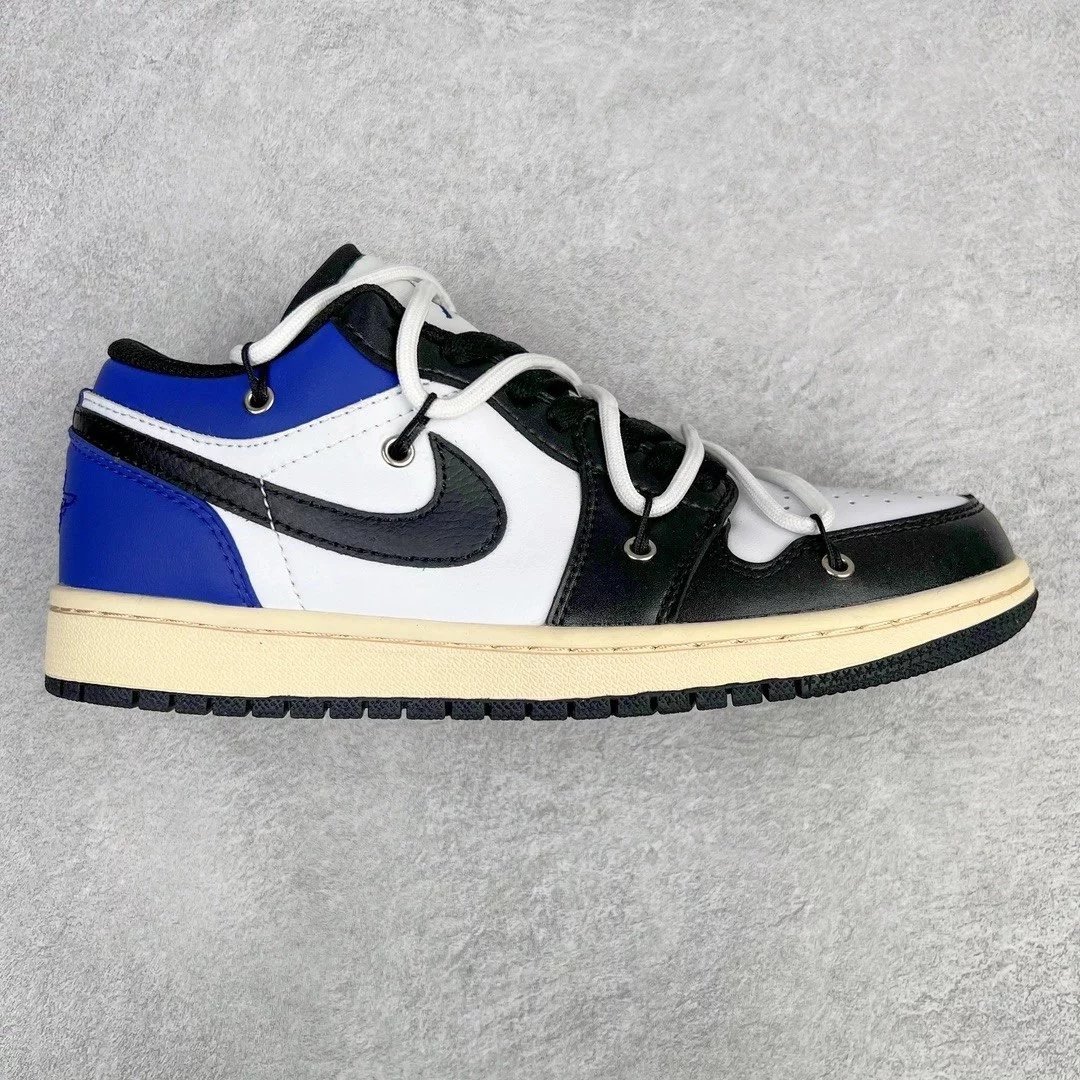 Nike Sneakers Air Jordan 1 Low Deconstruction Custom — black and white blue strap