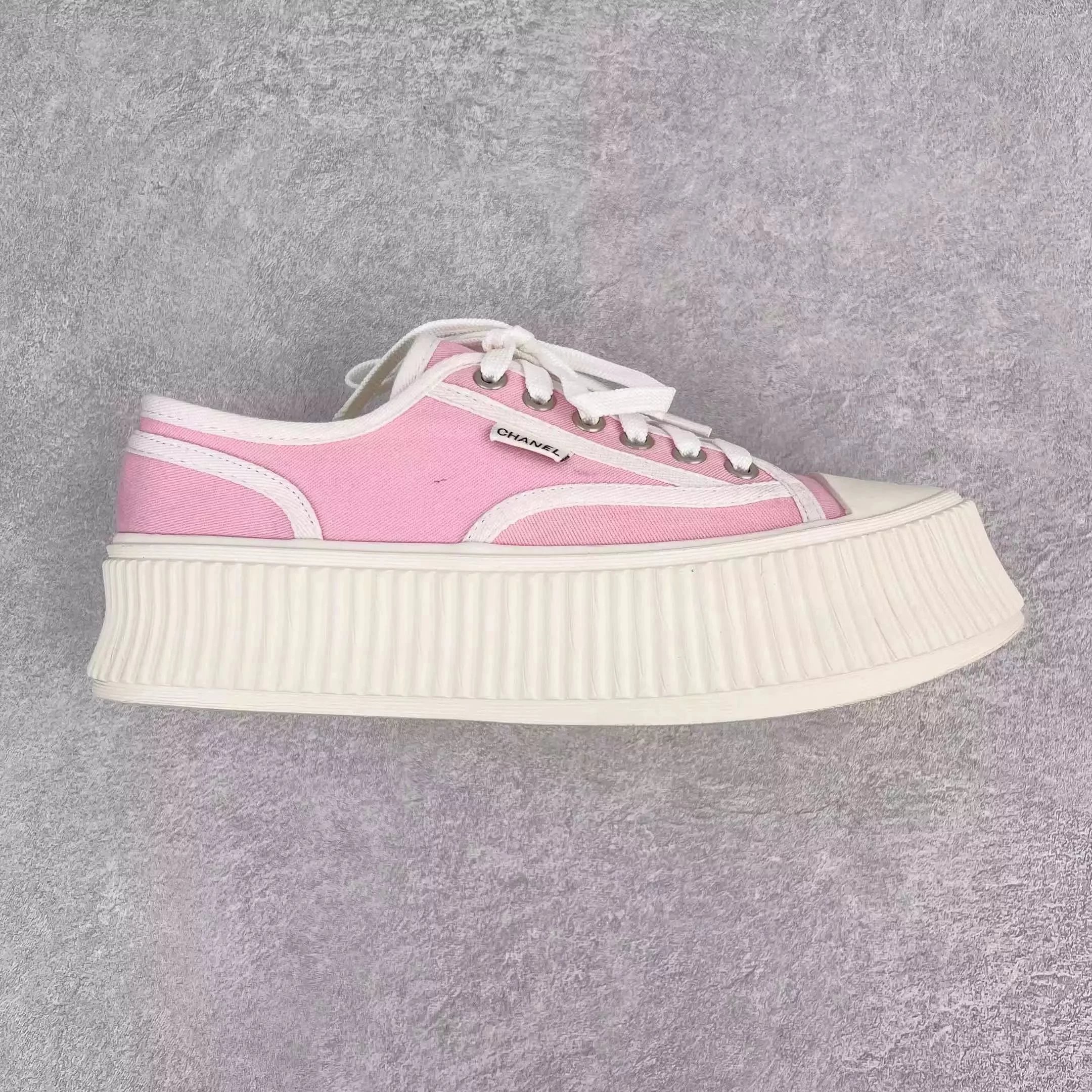 Chanel Sneakers Platform Tweed — Pale pink