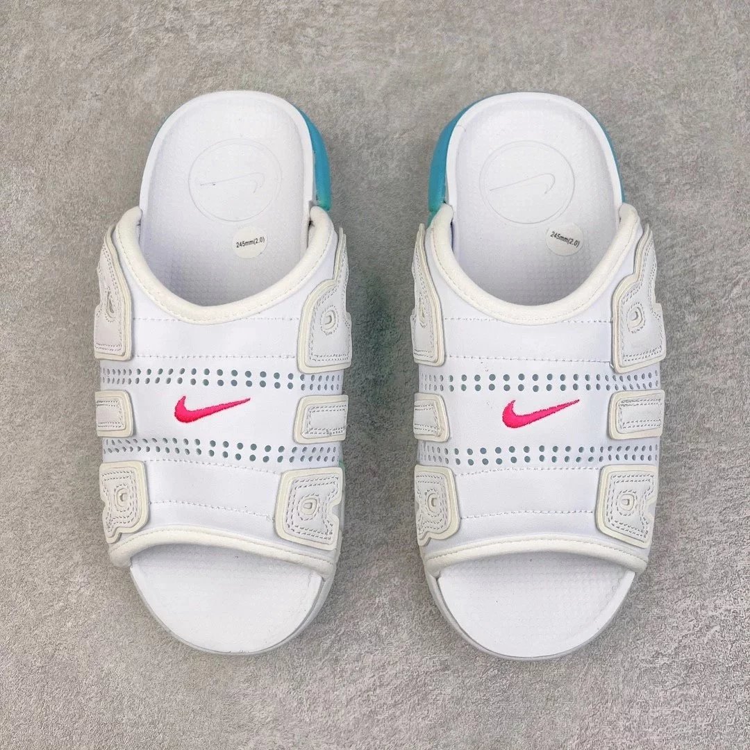 Nike Sandals Air More Uptempo Slide — White and green