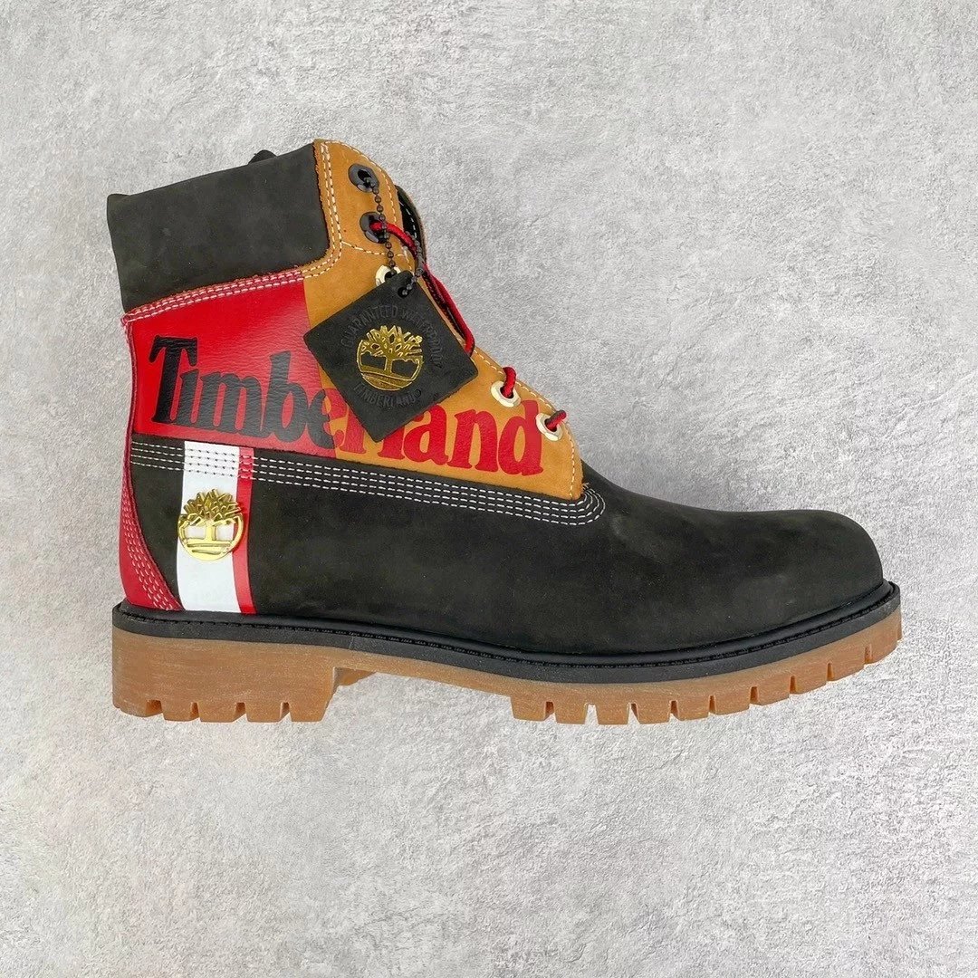 Timberland Boots Lace-Up Ankle with Lug Soles — black red yellow