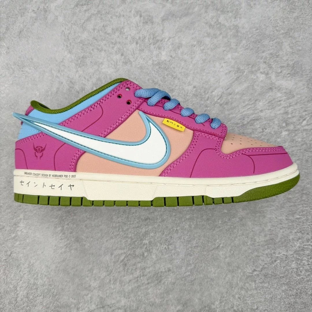 Nike Sneakers SB Dunk Low Saint Seiya-inspired graphic design — Red, blue, and pink