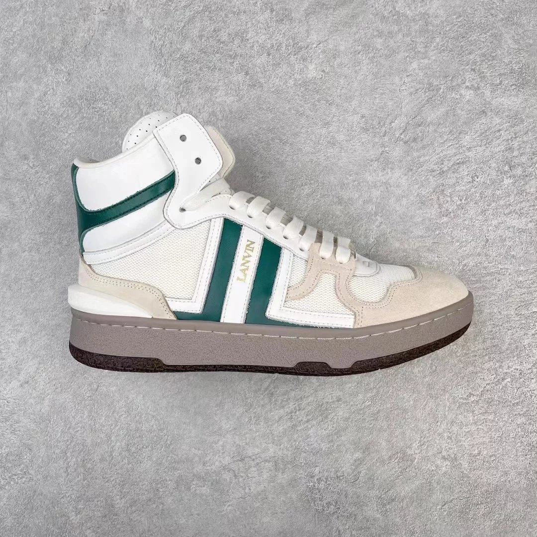 Lanvin Sneakers High-top lace-up with contrast side panels — White and green high-top