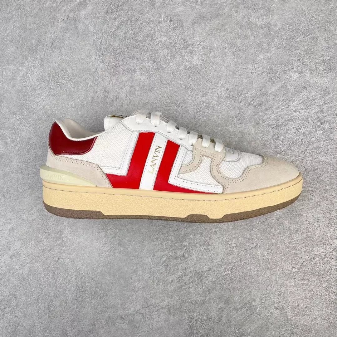 Lanvin Sneakers High-top lace-up with contrast side panels — White and red low-top