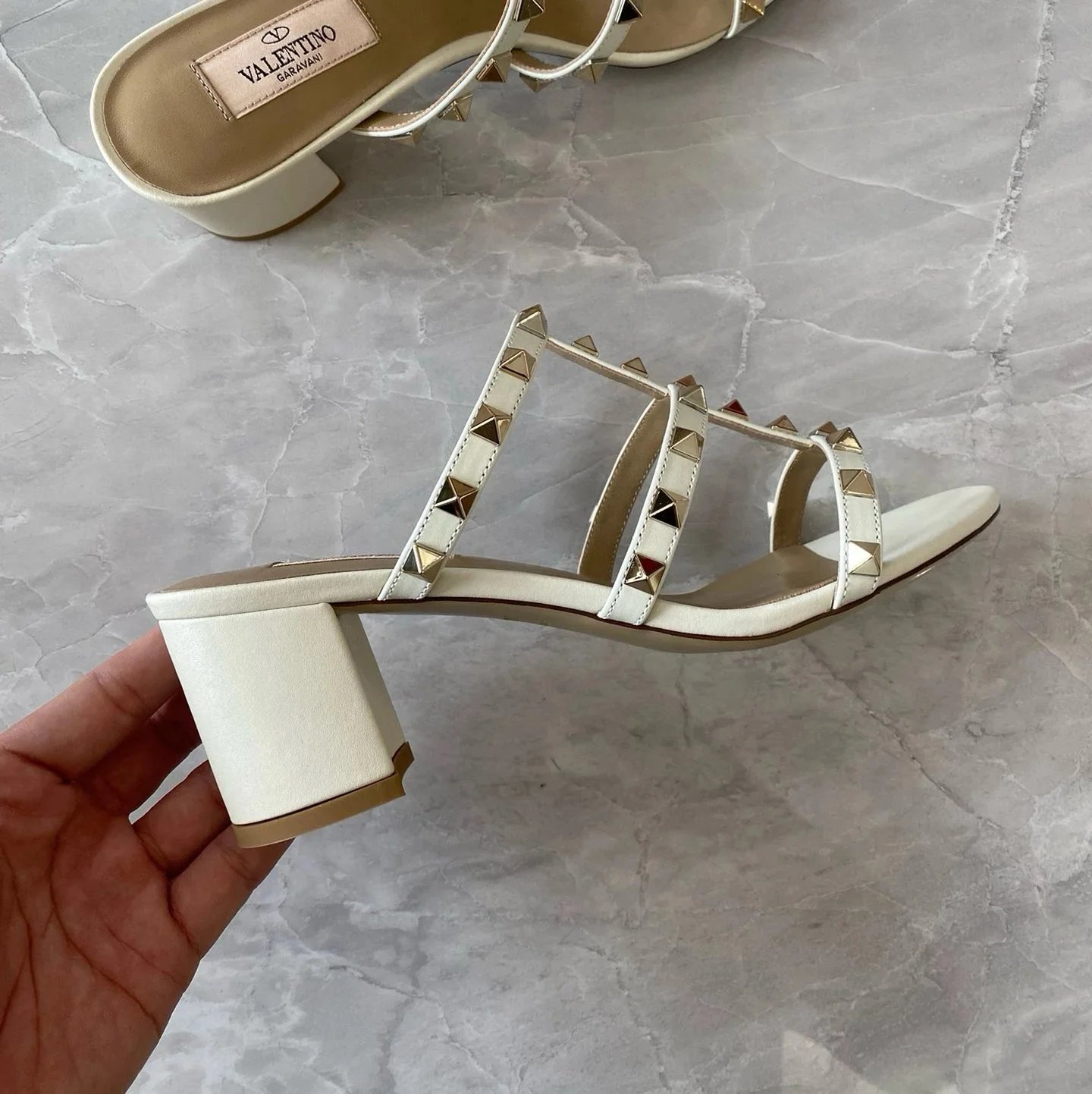 Valentino Garavani Casual Shoes Pointed-Toe Studded Ballet Flats — White Sheepskin