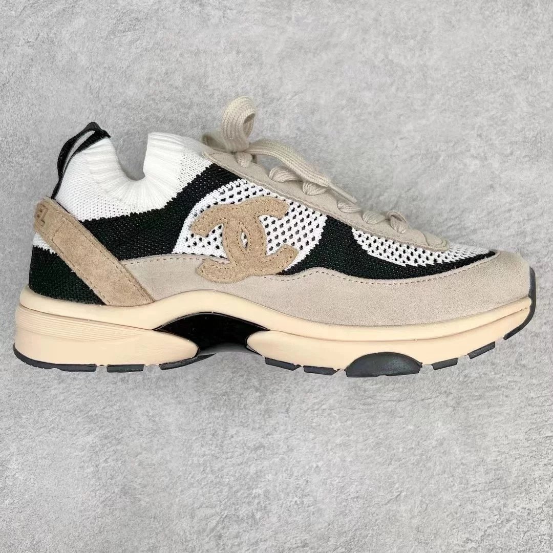 Chanel Sneakers Low-Top Knit Chunky with Interlocking CC Logo — Brown