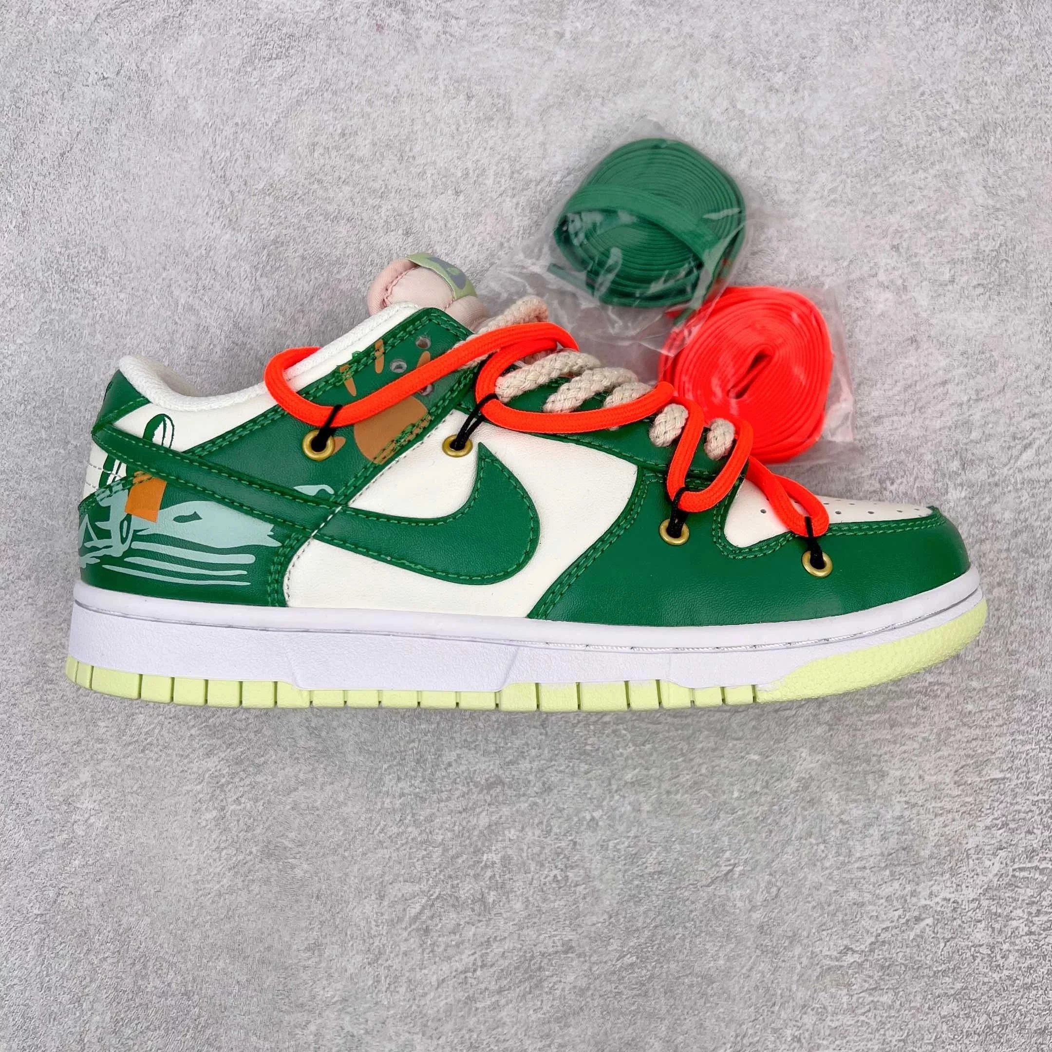 Nike Sneakers Dunk Low Retro Deconstructed Lace Design — White and green