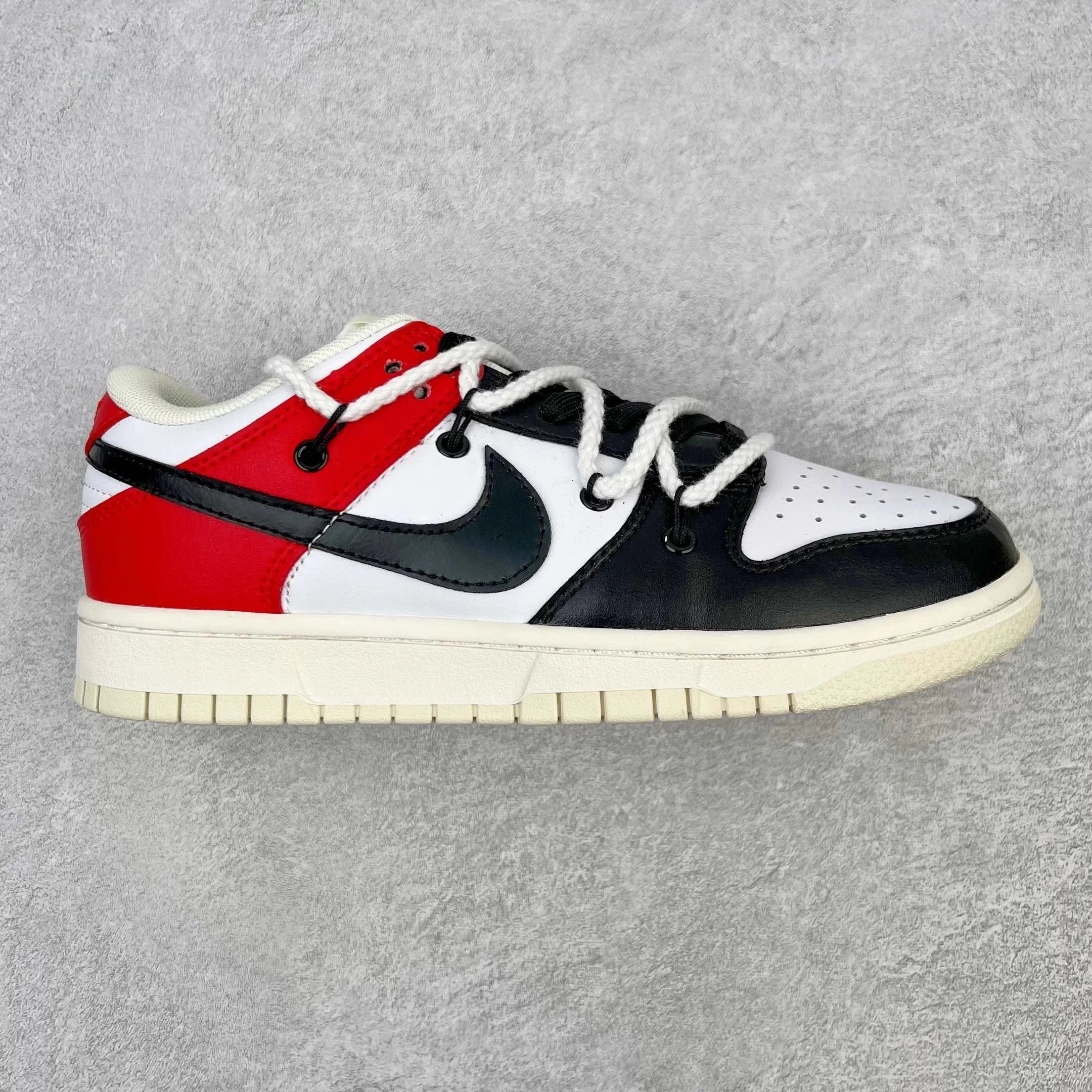 Nike Sneakers Dunk Low Retro Deconstructed Lace Design — Black and red