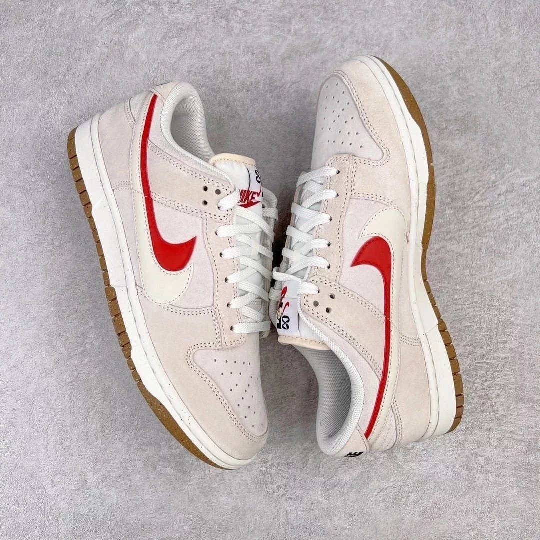 Nike Sneakers Dunk Low SE 85 Double Hook Deconstruction — Gray, white, and red