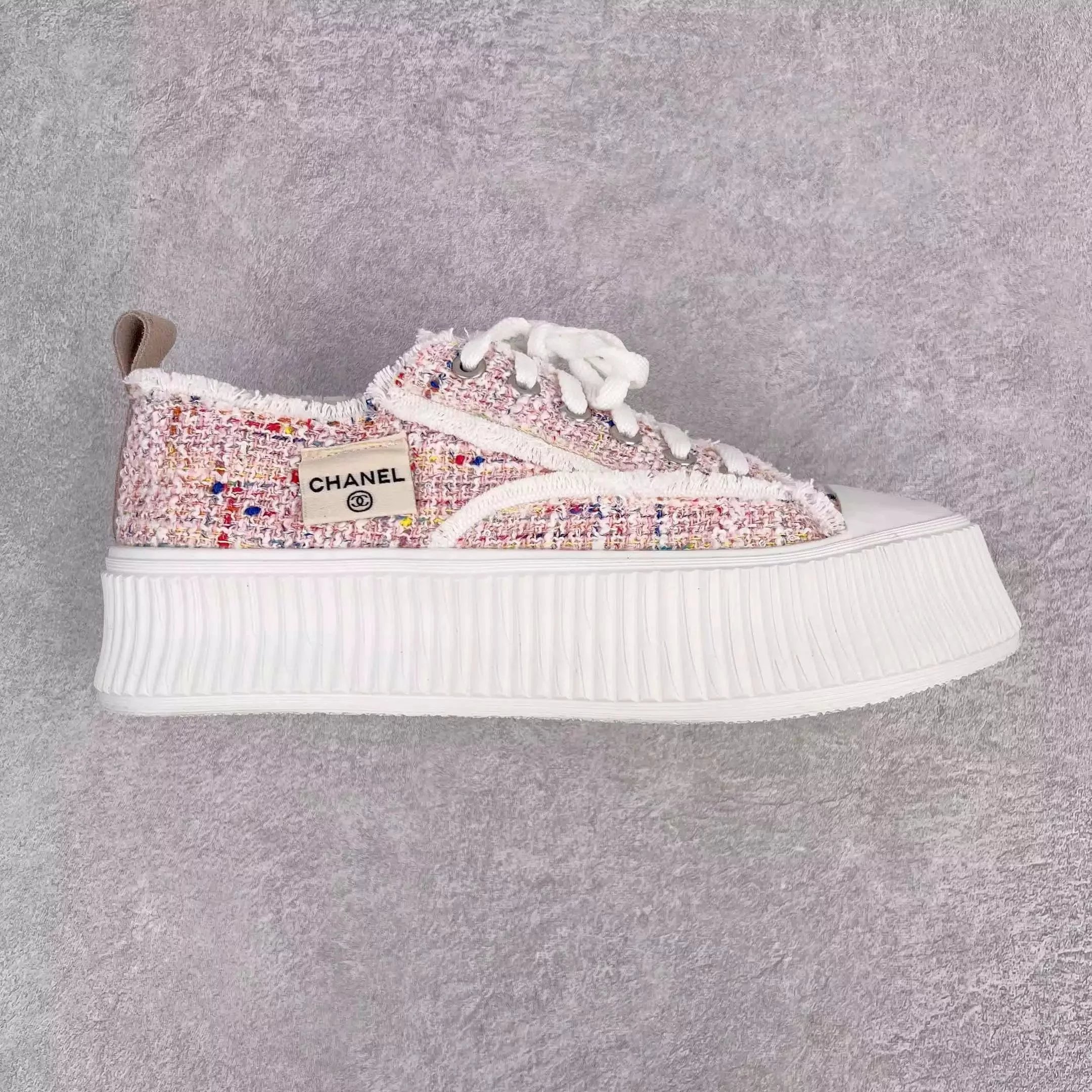Chanel Sneakers Platform Tweed — Pink
