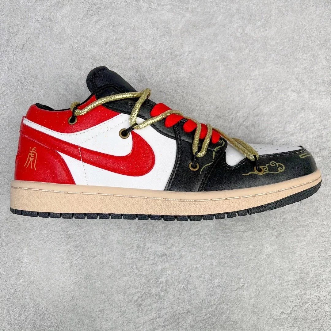 Nike Sneakers Air Jordan 1 Low Deconstruction Custom — Black and white red gold strap