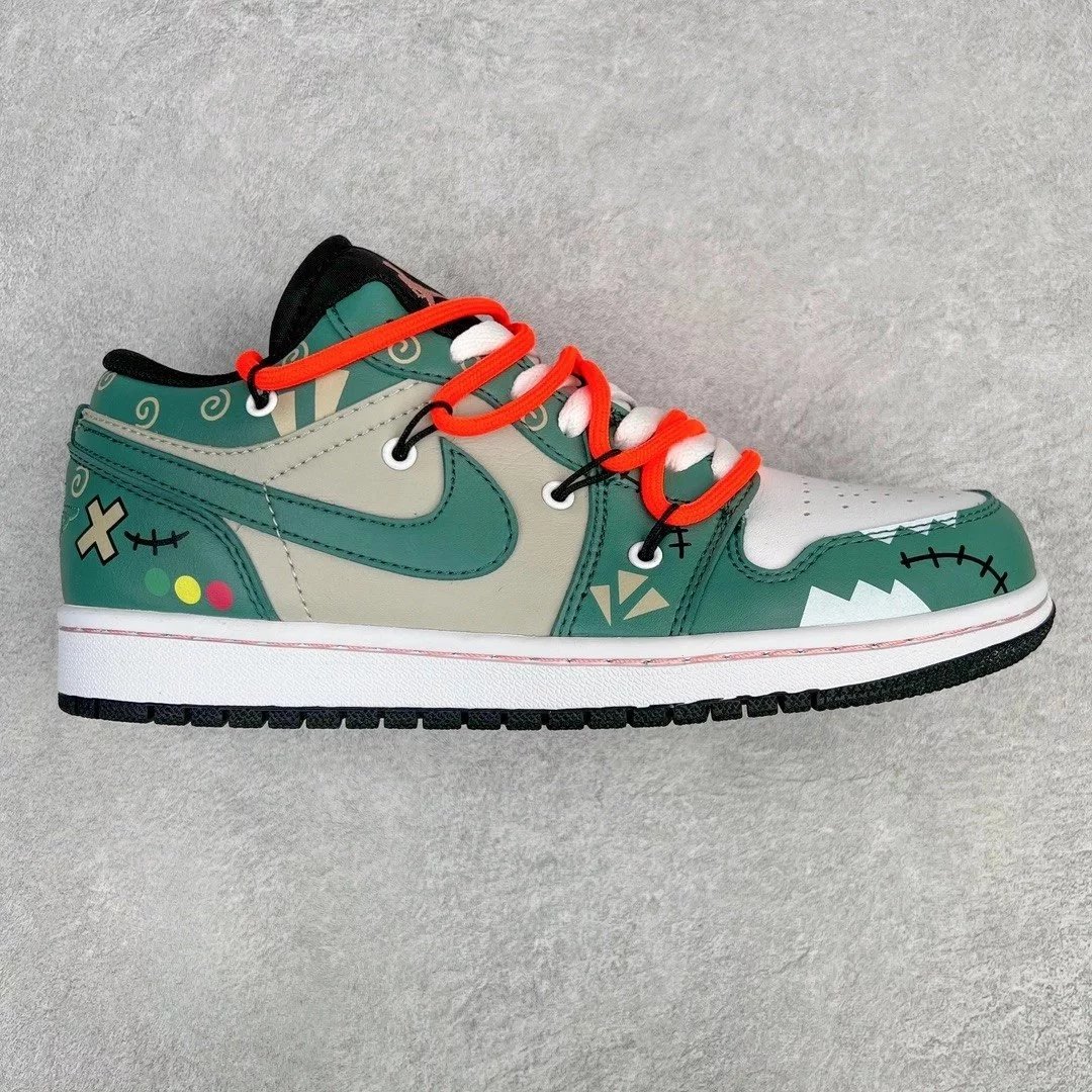 Nike Sneakers Air Jordan 1 Low Deconstruction Custom — gray-green-red strap