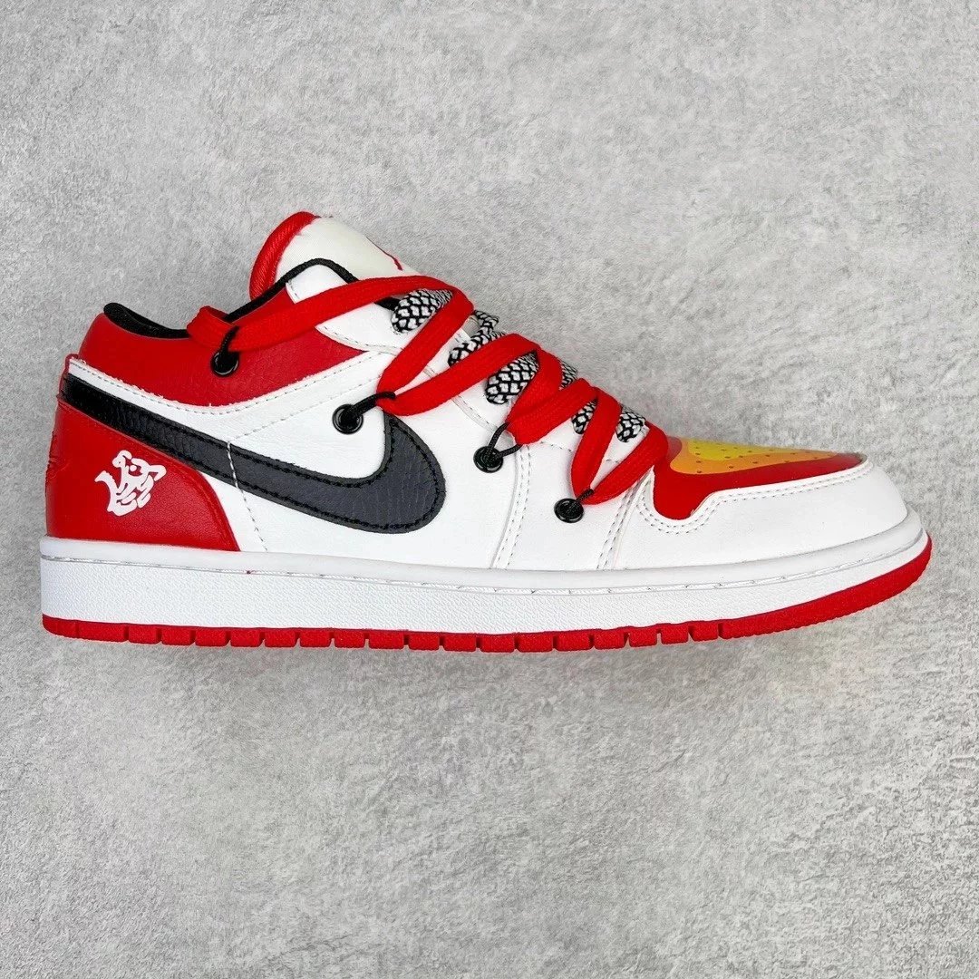 Nike Sneakers Air Jordan 1 Low Deconstruction Custom — white red strap