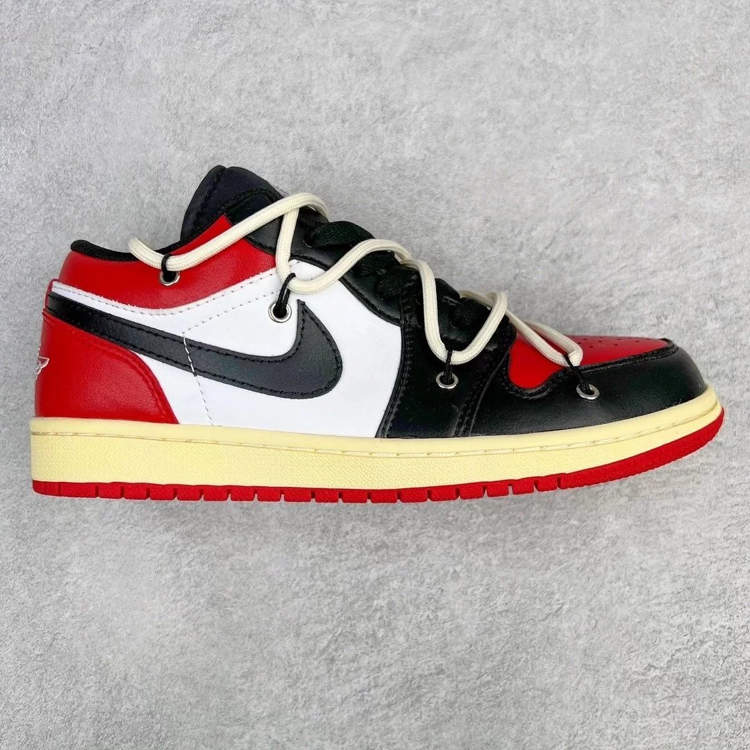 Nike Sneakers Air Jordan 1 Low Deconstruction Custom — black white red white strap