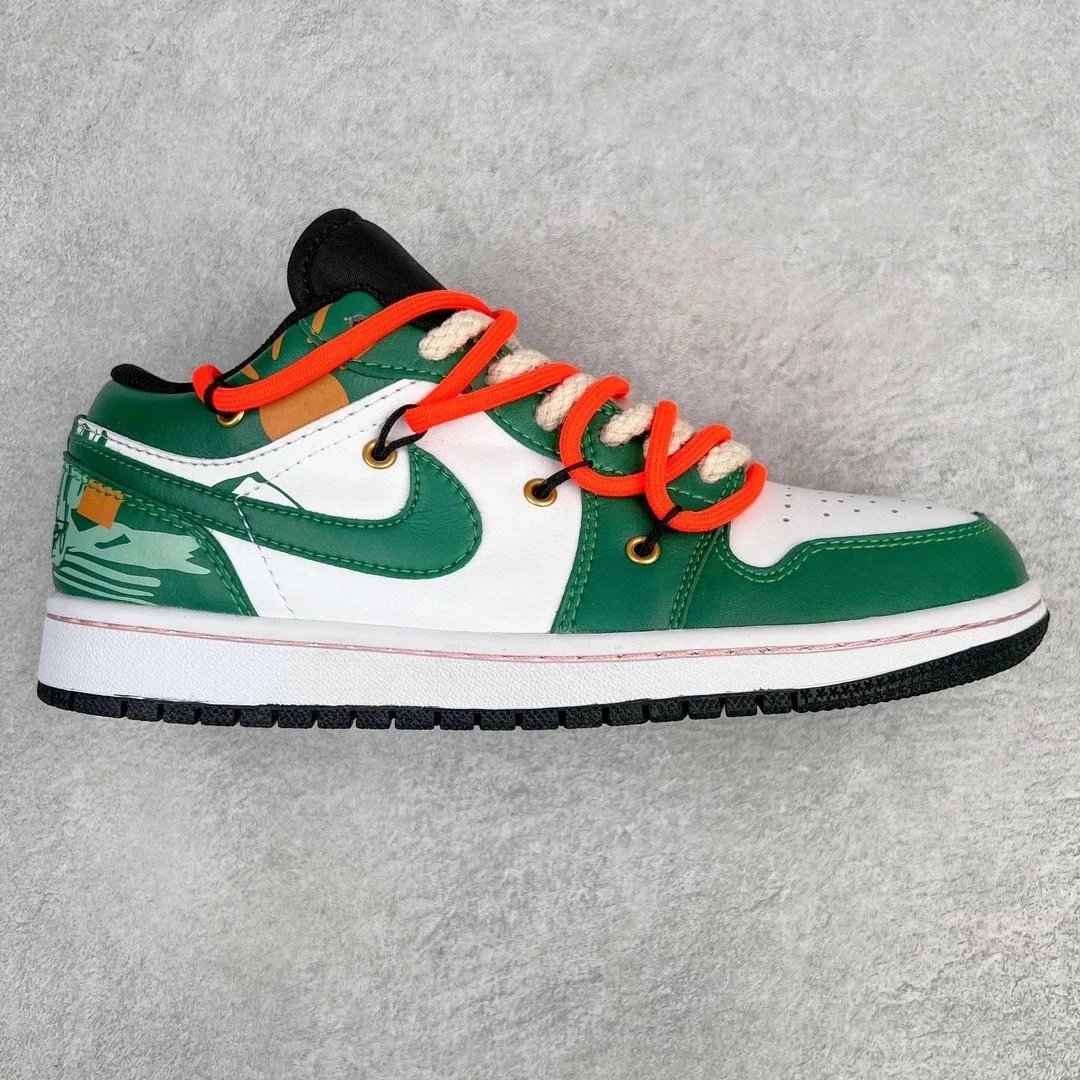Nike Sneakers Air Jordan 1 Low Deconstruction Custom — white green red strap