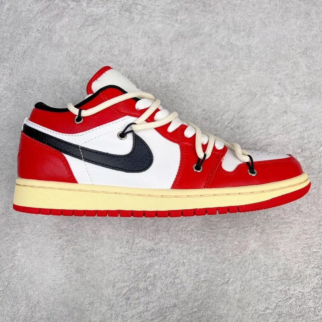 Nike Sneakers Air Jordan 1 Low Deconstruction Custom — Chicago Beige Strap