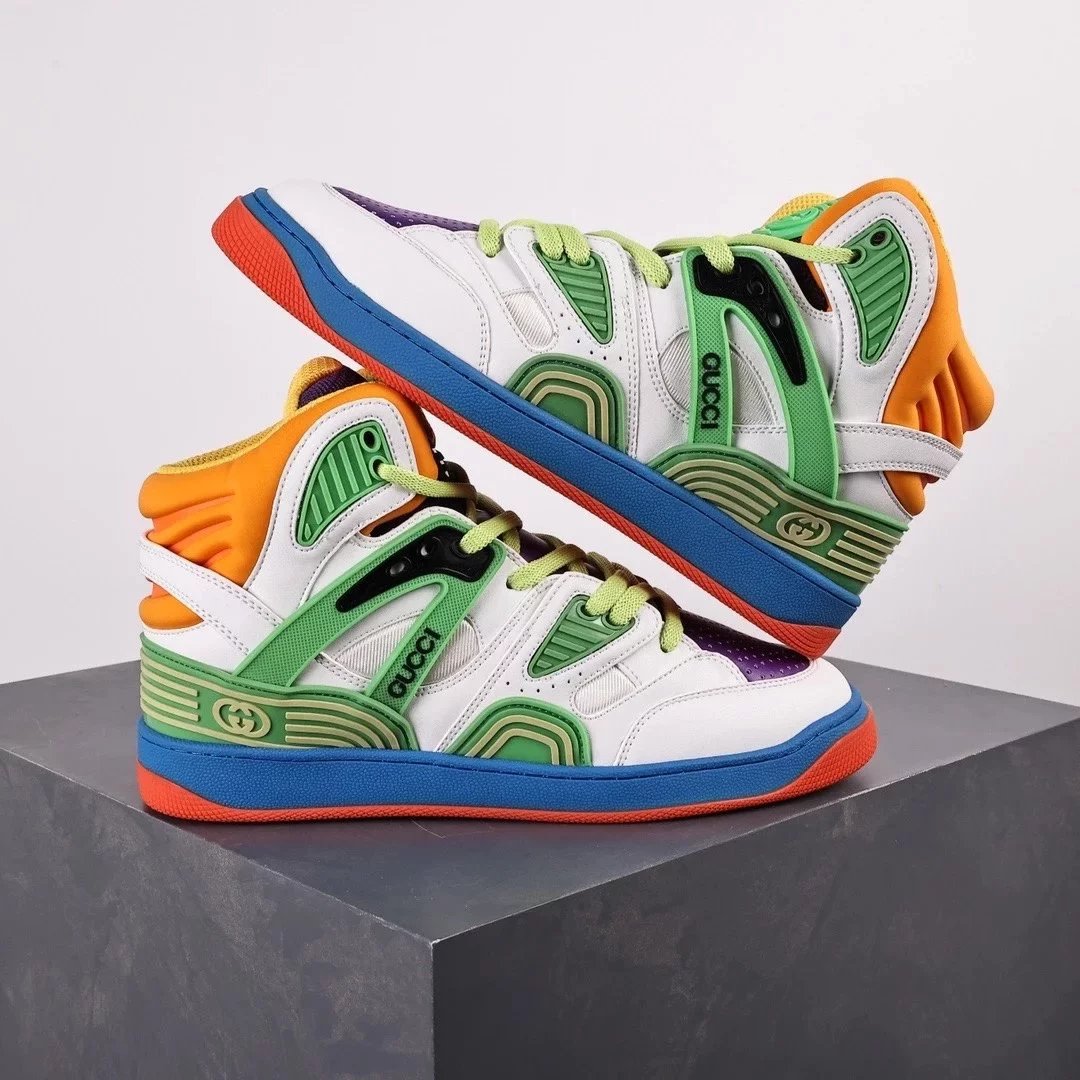 Gucci Sneakers Basket low-top — White, green, and purple, high-top