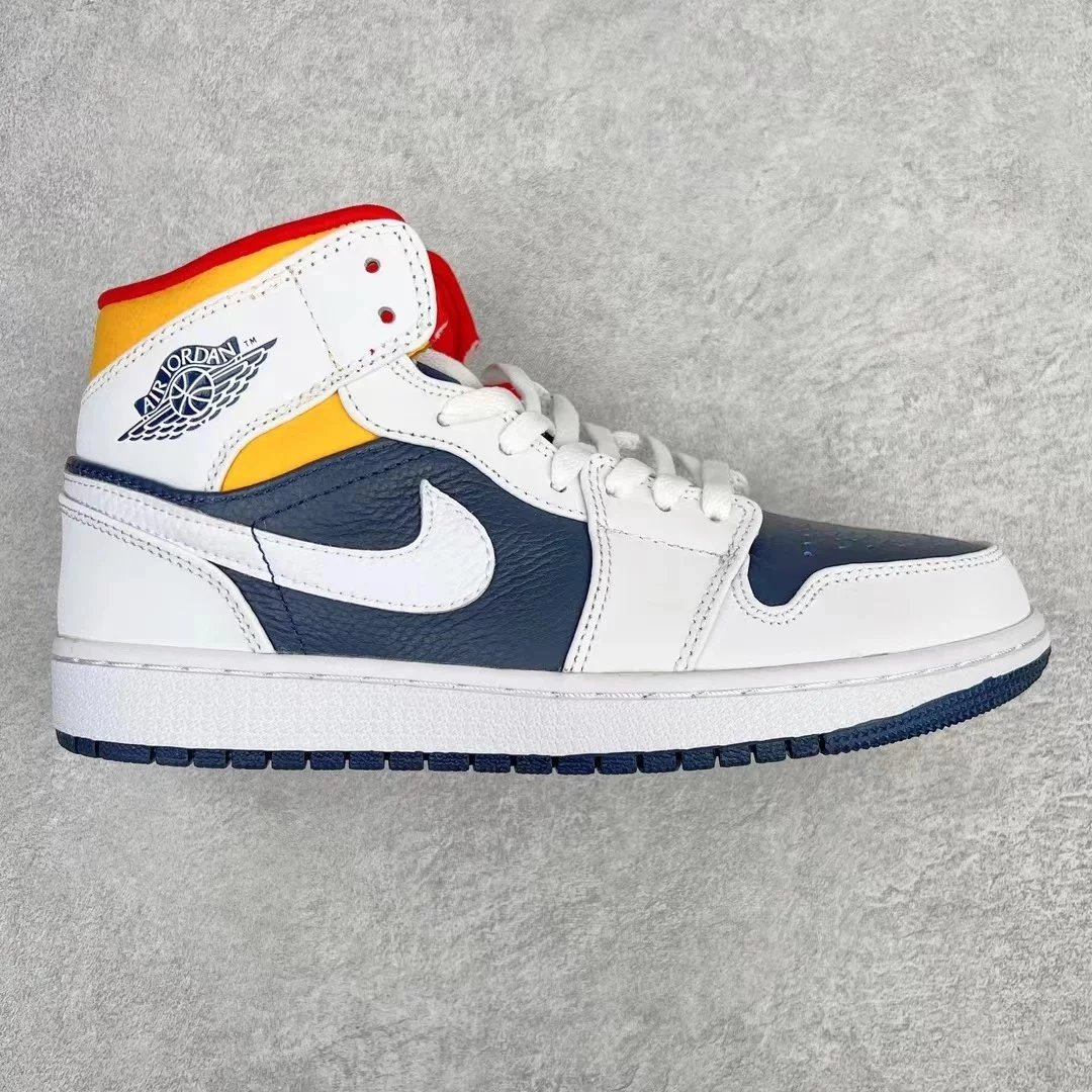 Jordan Sneakers Air 1 Mid — White, blue, and yellow