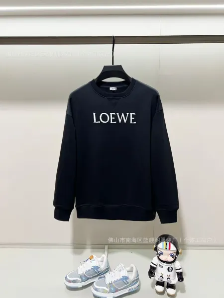 Loewe Logo Embroidered Black Hoodie - 1