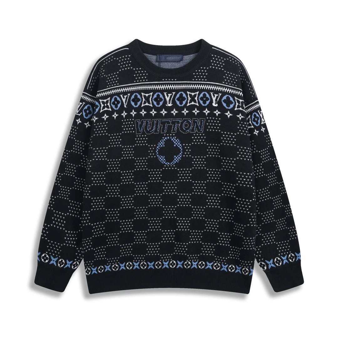 A10 Black (Jacquard Wool Round Neck Sweater)