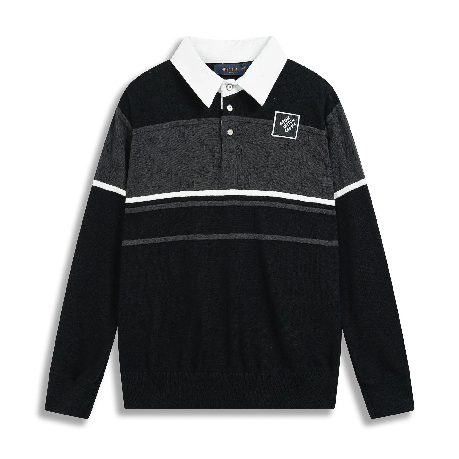 A3 black (jacquard contrasting knitted long sleeved polo shirt)